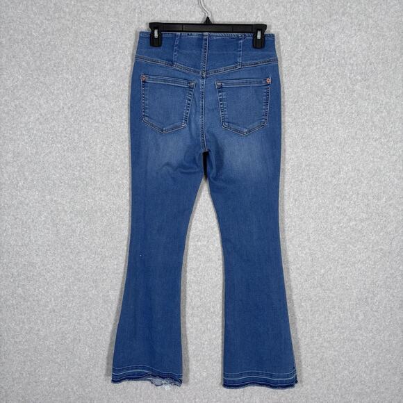 INC Denim Flare Bell Bottom Jean 6P Pull On High Rise Raw Frayed Stretch Jegging - Picture 8 of 13